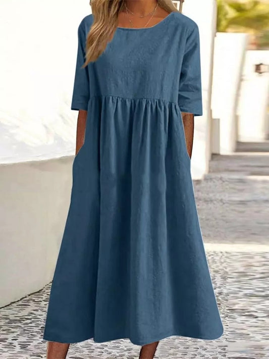 Women's Summer Midi Dress with Short Sleeves | Ideal for Summer