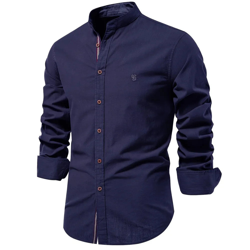 Men's Shirt with Stand-Up Collar Long Sleeve Button Closure | Ideal for All Seasons