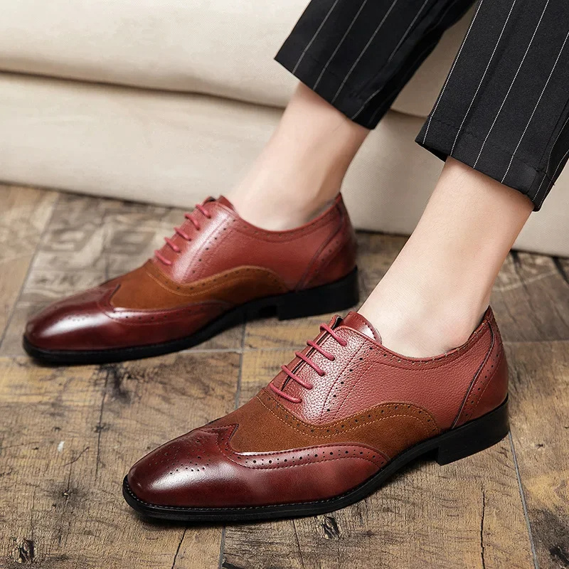 Men's Stylish Vegan Leather Formal Dress Shoes with Wingtip and Brogue Details | Eco-Friendly Materials Ideal for All Seasons