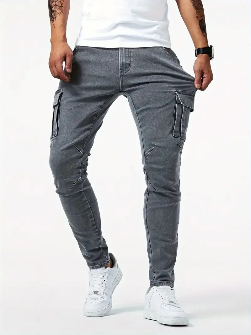 Men's Trendy Slim-Fit Cargo Jeans with Pockets | Perfect for Casual Days