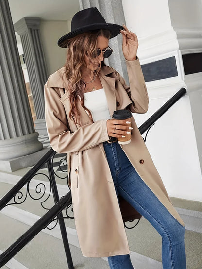 Trench Coat With Long Sleeves Elegant Solid Color For Women | Perfect for Formal Occasions