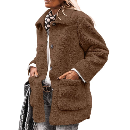 Women's Button-Up Cardigan with Collar and Pockets