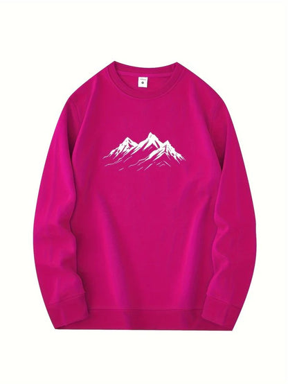 Men's Casual Oversized Sweatshirt with Mountain Pattern Print | Ideal for Autumn/Winter