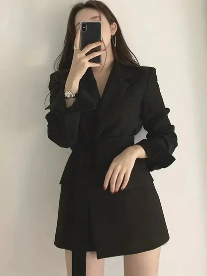 Women's Casual Pocket Blazer Dress with Long Belt | Perfect for Casual Days