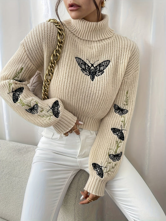 Women's Butterfly Pattern Turtleneck Jumper | Ideal for winter