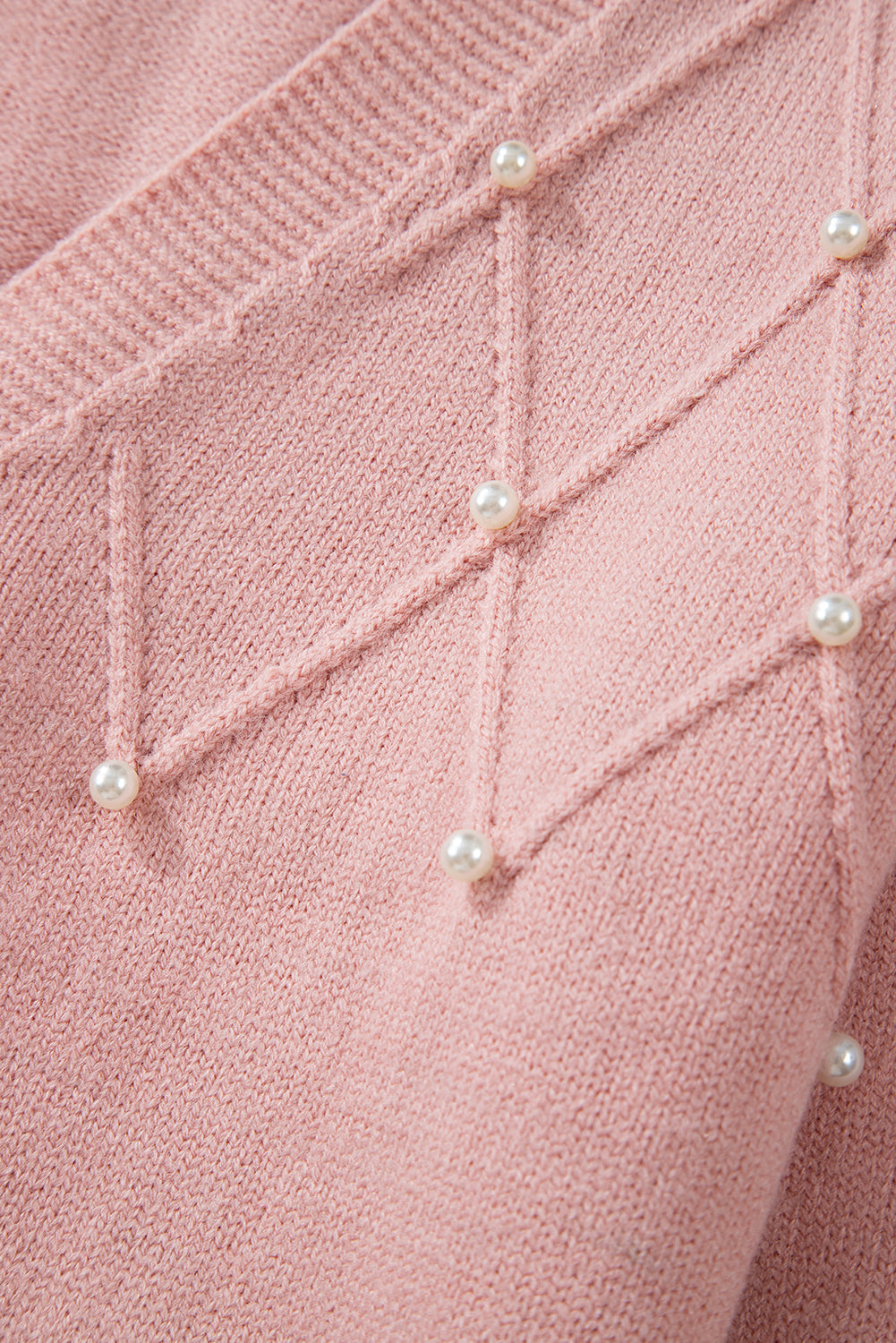 Women's Refined Textured Pink Cashmere Knit Button-Up Cardigan with Pearls| Ideal for Winter
