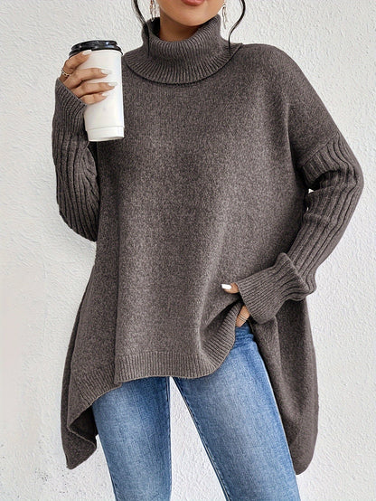 Women's Trendy Asymmetric Hem Turtleneck Jumper | Ideal for Winter