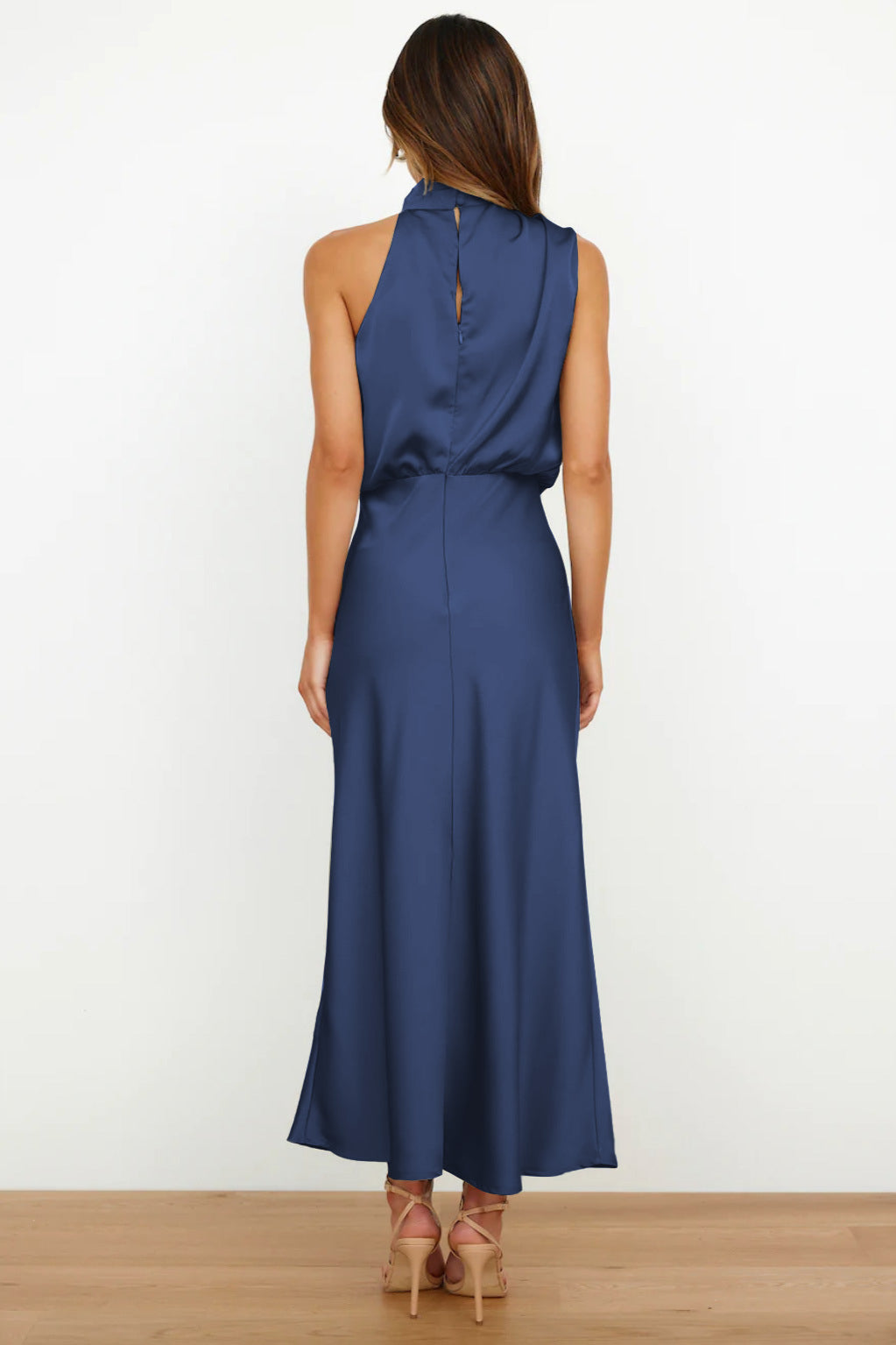 Women's Elegant Fabric Maxi Dress with Halter Neckline