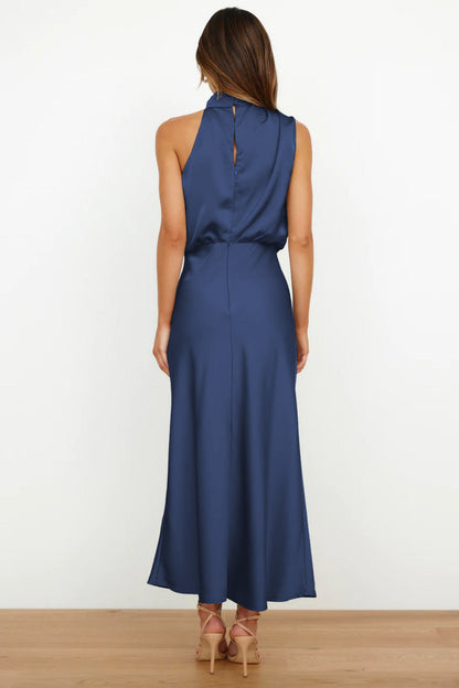 Women's Elegant Fabric Maxi Dress with Halter Neckline