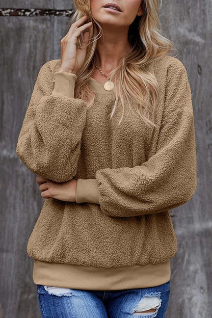 Women's Comfortable Casual Khaki Cashmere Fur Jumper | Ideal for Winter