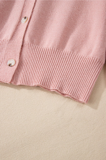 Women's Refined Textured Pink Cashmere Knit Button-Up Cardigan with Pearls| Ideal for Winter
