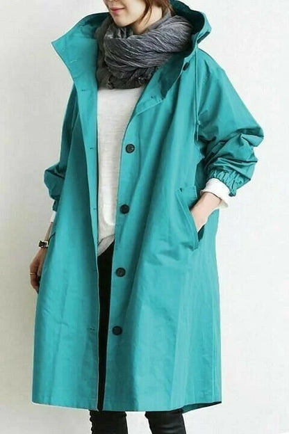 Women's Warm Buttoned Raincoat with Oversized Fit | Ideal for Autumn/Winter