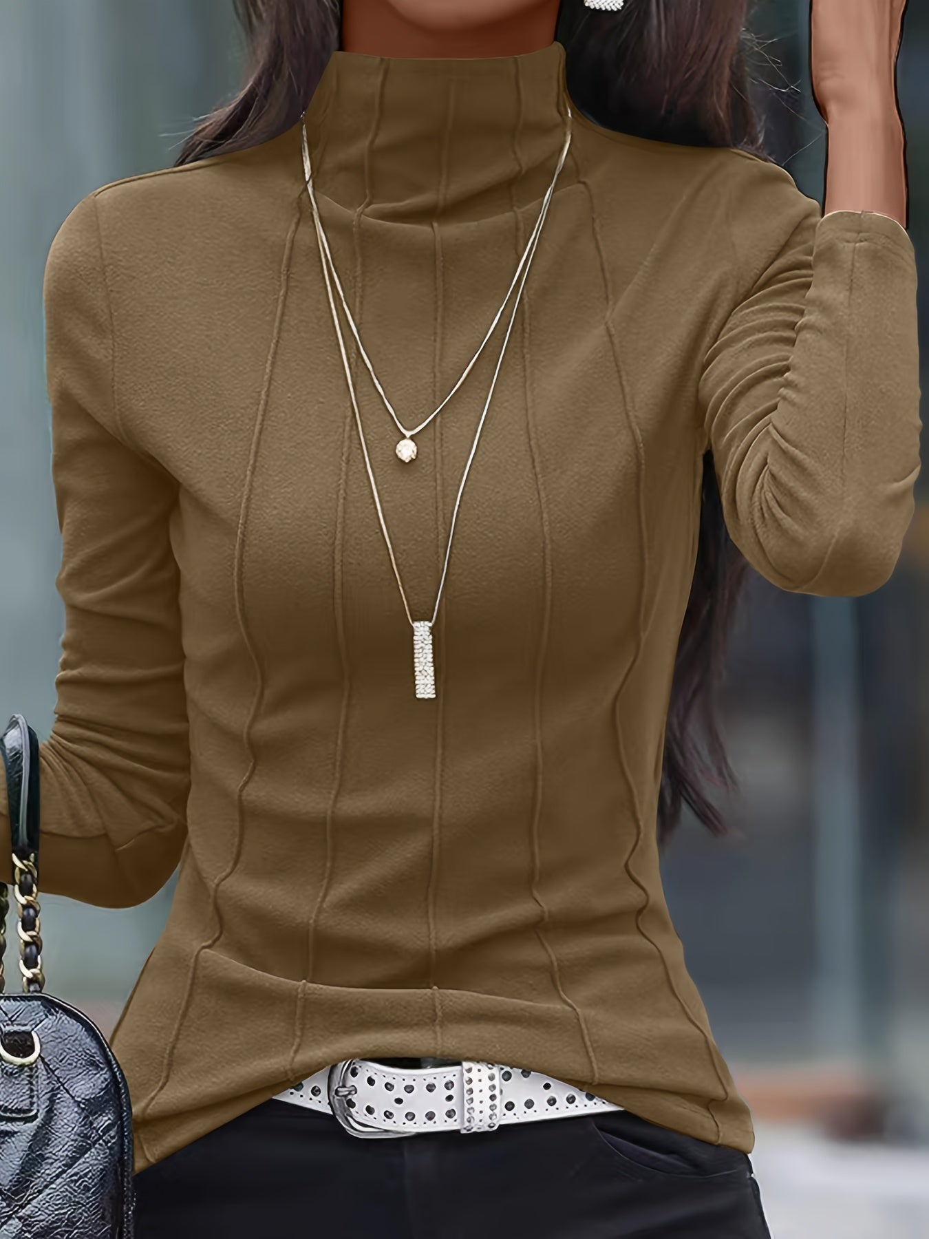 Women's Stylish Solid Colour Turtleneck Slim Fit T-Shirt Jumper | Ideal for Winter