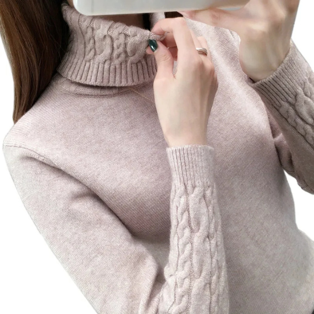 Women's Vintage Turtleneck Jumper with Cable Knit Sleeves | Ideal for Winter