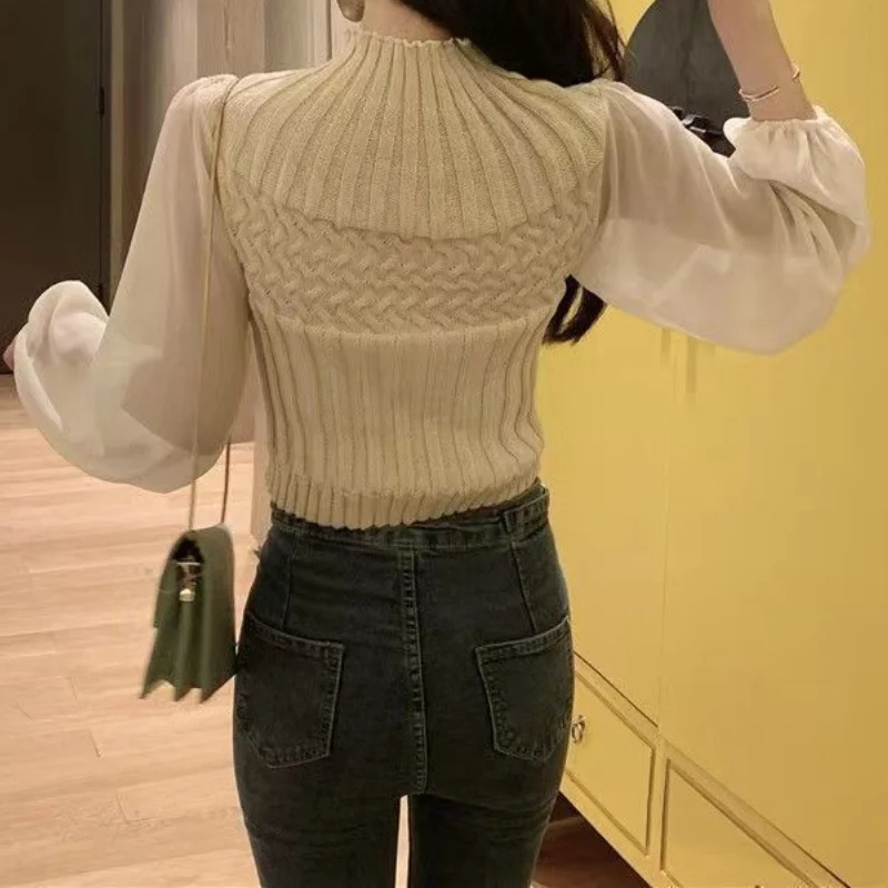 Women's Modern Sweater Vest with Transparent Sleeves Turtleneck Jumper | Ideal for winter
