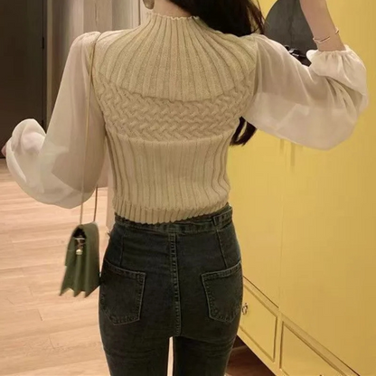 Women's Modern Sweater Vest with Transparent Sleeves Turtleneck Jumper | Ideal for winter