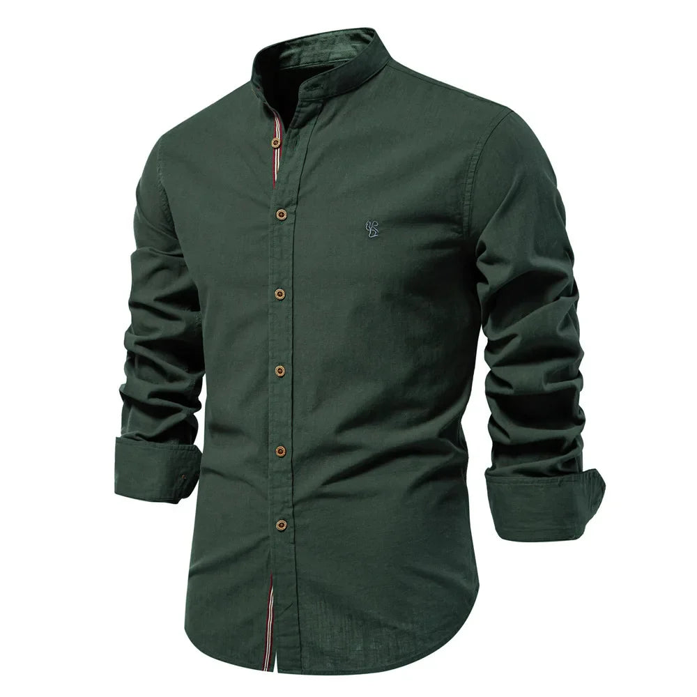 Men's Shirt with Stand-Up Collar Long Sleeve Button Closure | Ideal for All Seasons