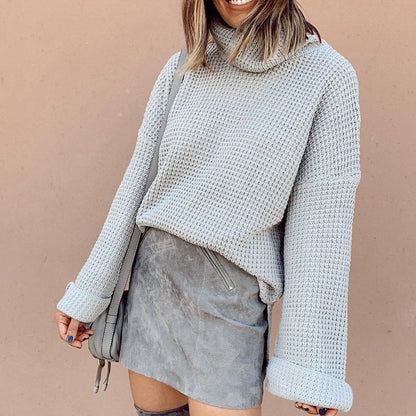 Women's Stylish Knit Turtleneck Jumper with Voluminous Sleeves | Ideal for Winter