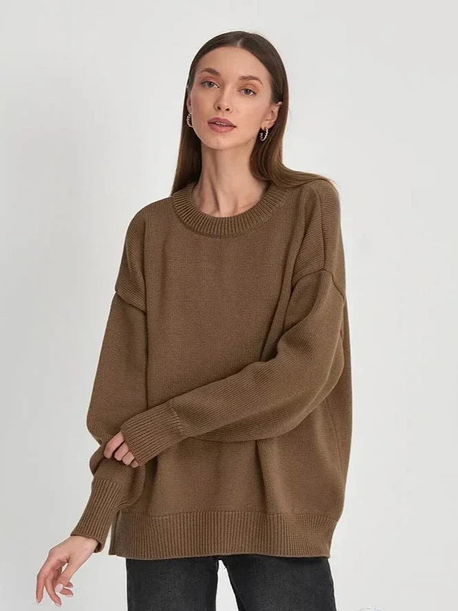 Women's Oversized Crew Neck Knitted Jumper | Ideal for Winter