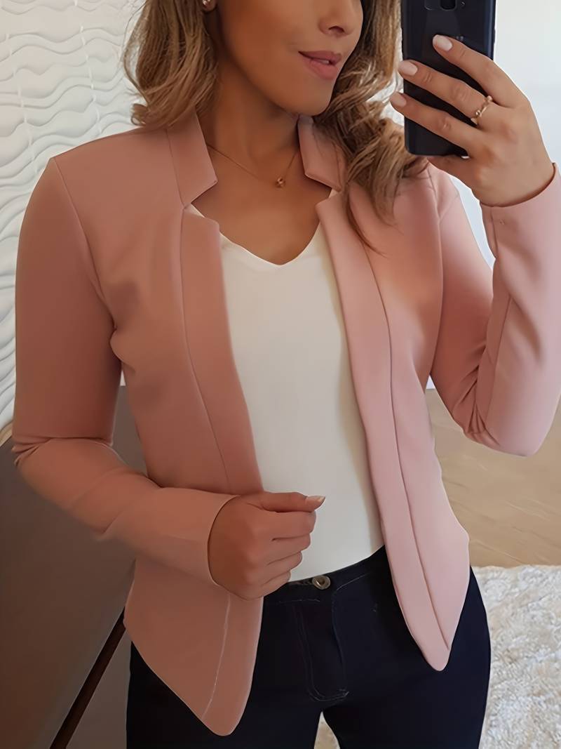 Women's Open Front Stand Collar Blazer with Solid Color | Perfect for Casual Days