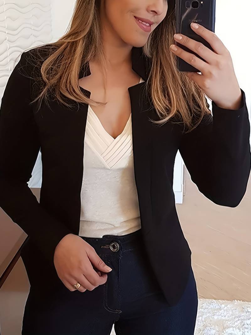 Women's Open Front Stand Collar Blazer with Solid Color | Perfect for Casual Days