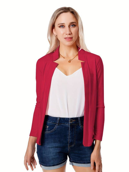 Women's Open Front Stand Collar Blazer with Solid Color | Perfect for Casual Days