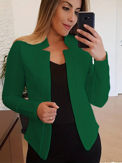 Women's Open Front Stand Collar Blazer with Solid Color | Perfect for Casual Days