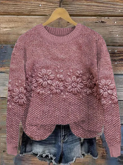 Stylish Floral Jacquard Pink Jumper for Women | Ideal for Winter