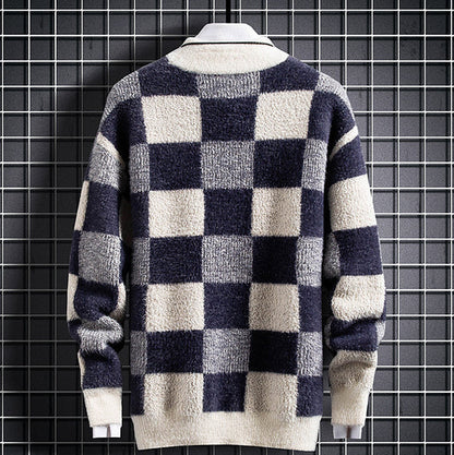 Men's Cozy Checked High-neck Jumper | Ideal for Winter