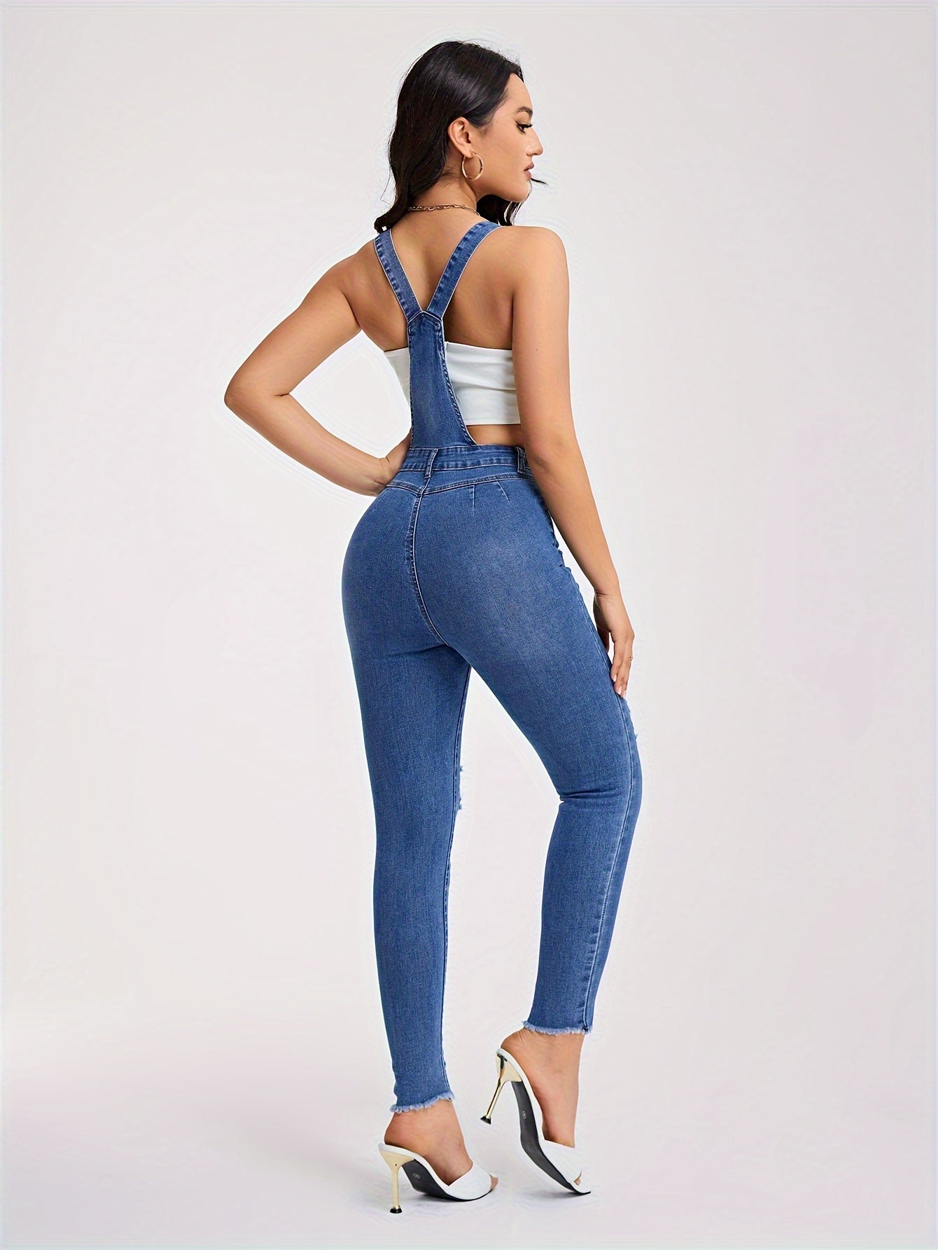 Women's Edgy Denim Jumpsuit with Distressed Details for Casual Style
