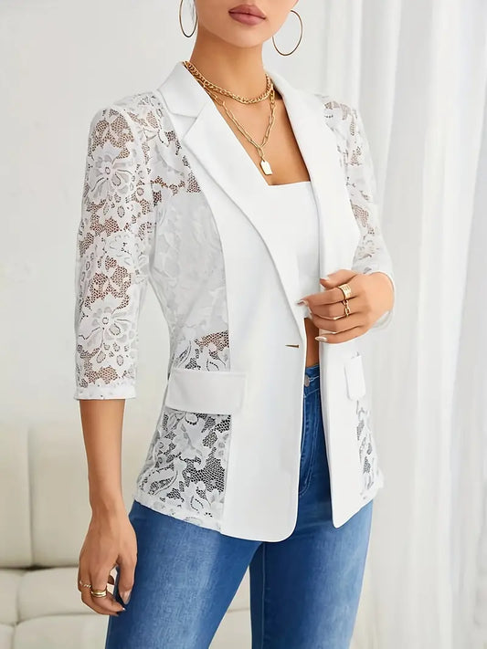 Women's Elegant white lace blazer with notched lapel | Perfect for Casual Days