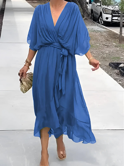Women's Elegant Lightweight Wrap Midi Dress with Adjustable Fit