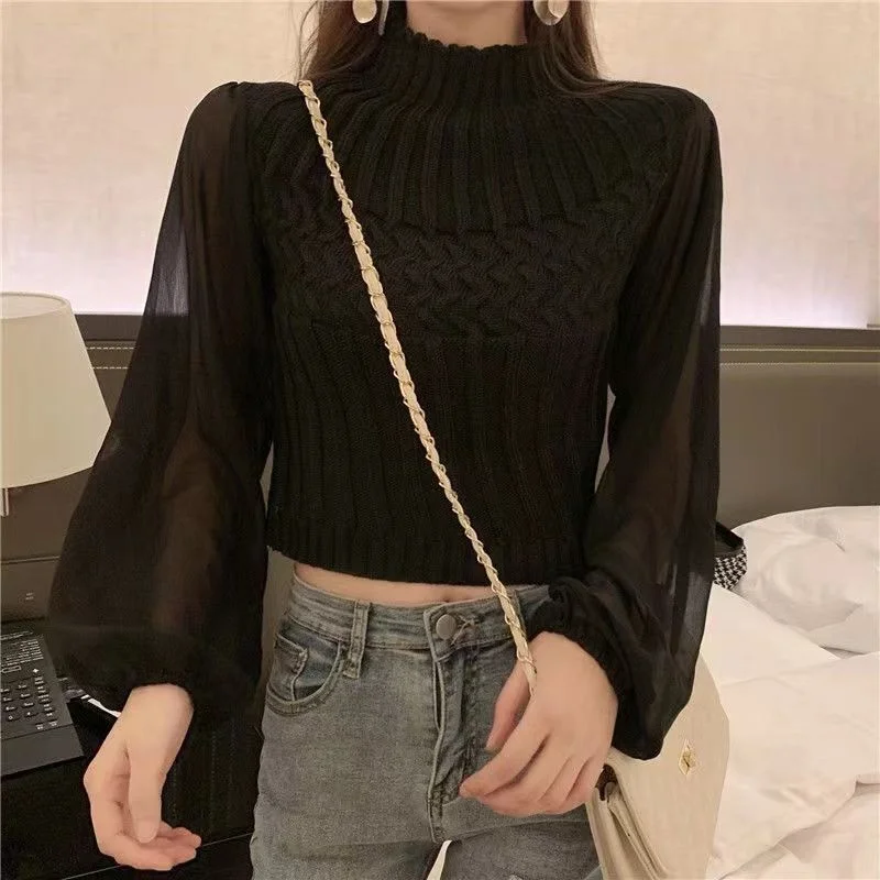 Women's Modern Sweater Vest with Transparent Sleeves Turtleneck Jumper | Ideal for winter