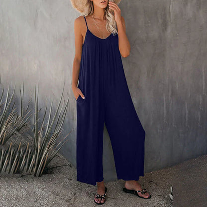 Women's Pleated V-neck Sleeveless Summer Jumpsuit with Pockets | Ideal for  summmer