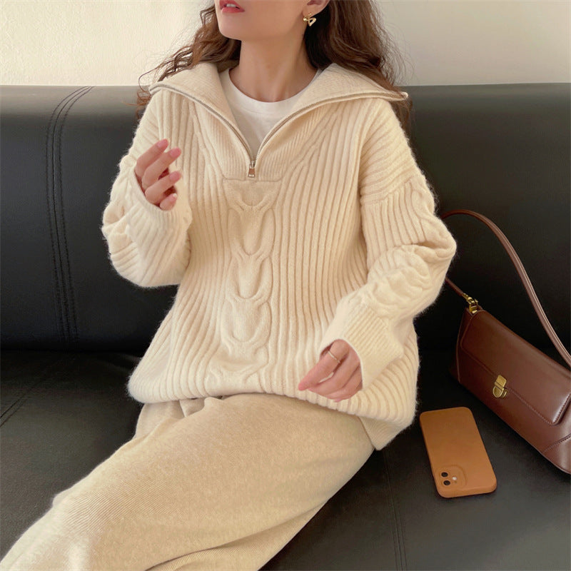 Women's Chic White Turtleneck Jumper with Zip | Ideal for Autumn/Winter