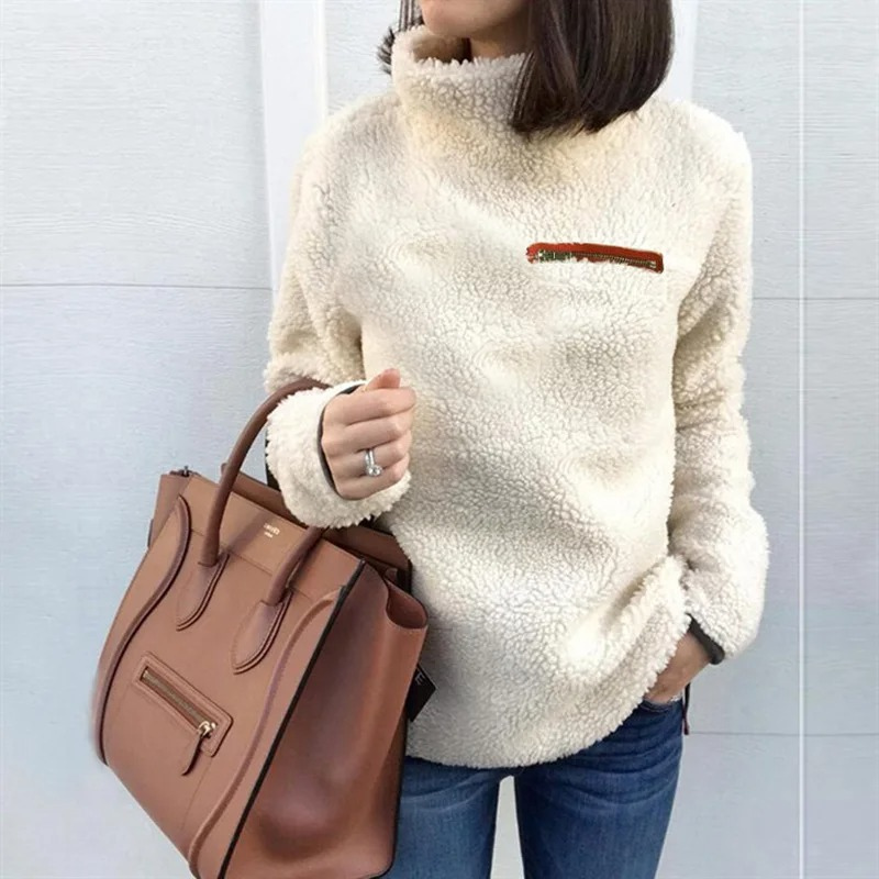 Warm Fleece Turtleneck Sweater with Zipper for Women | Ideal for Winter