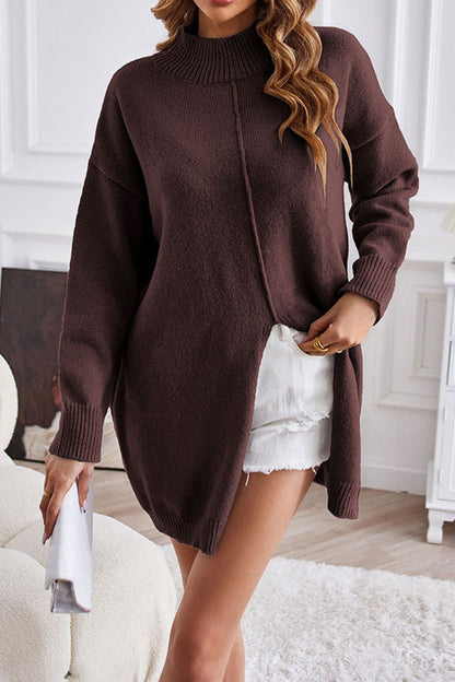 Women's Cozy Cashmere Turtleneck Jumper with Middle Slit | Ideal for Winter