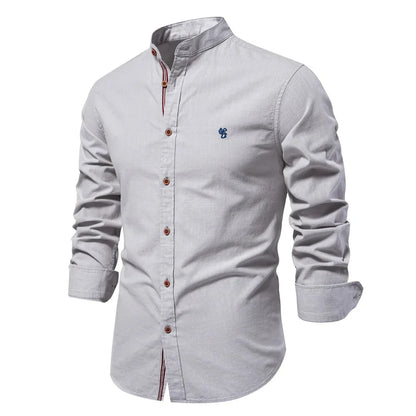 Men's Shirt with Stand-Up Collar Long Sleeve Button Closure | Ideal for All Seasons