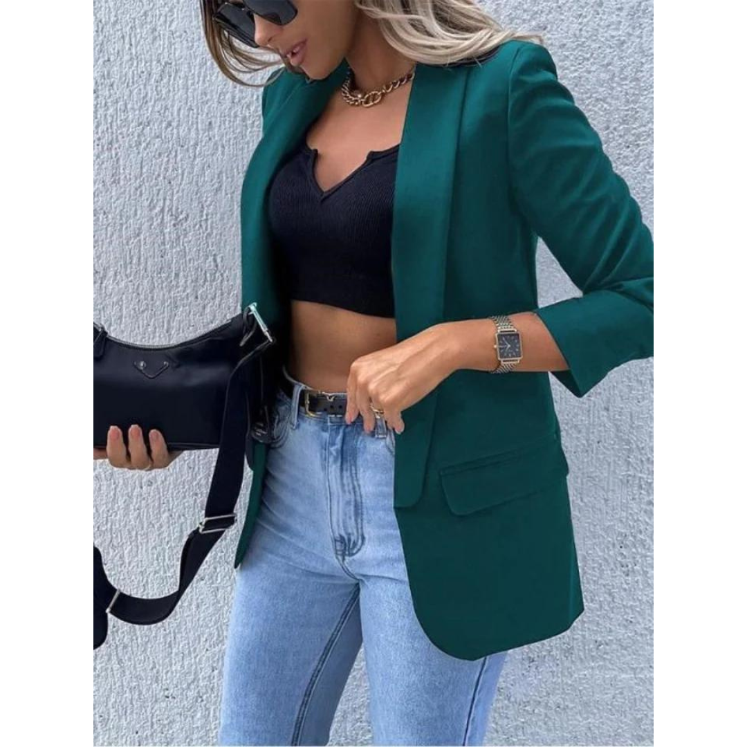 Women's Classic Solid Color Open Front Pocket Blazer | Perfect for Casual Days