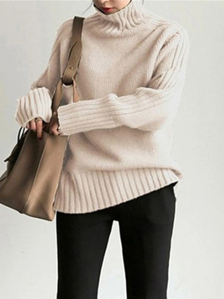 Women's Luxurious Oversized Ribbed Design Turtleneck Jumper | Ideal for Winter