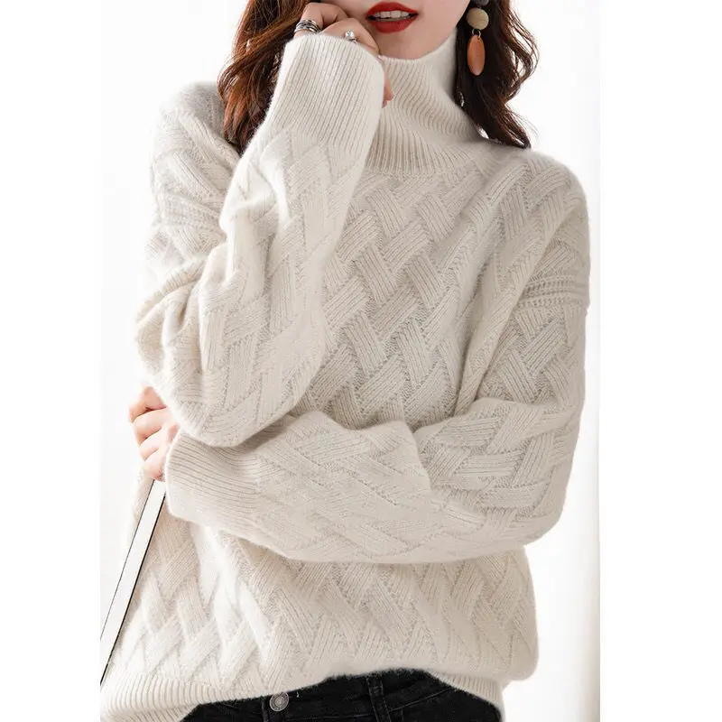 Women's Trendy Thick Knitted Turtleneck Jumper with Zigzag Pattern | Ideal for Winter