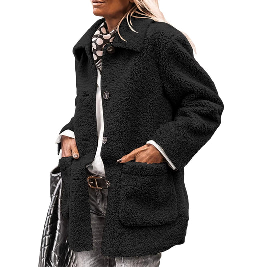 Women's Button-Up Cardigan with Collar and Pockets