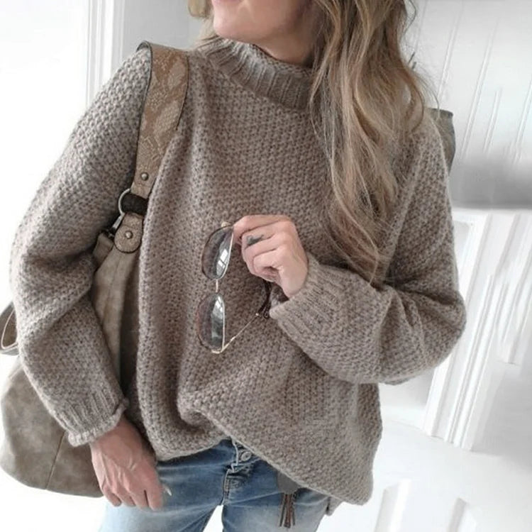 Women's Cozy Khaki Knit Turtleneck Jumper | Ideal for Winter