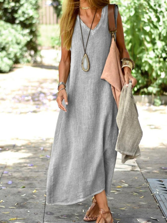 Women's Elegant Linen Maxi Dress with Timeless Design for Casual and Formal Occasions