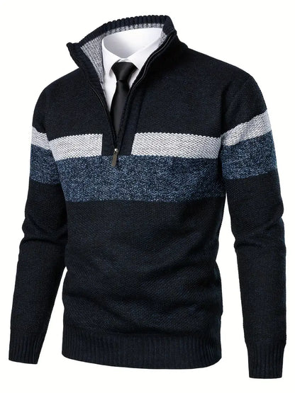 Men's Elegant Navy Blue Quarter Zip Jumper | Ideal for Autumn/Winter