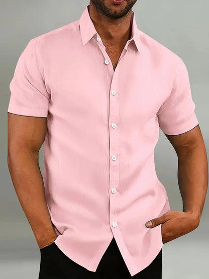 Men's Casual Lightweight Button-Down Shirt with Short Sleeves