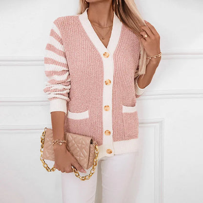 Women's Elegant V-neck Buttoned Knit Cardigan with Pockets | Ideal for Winter