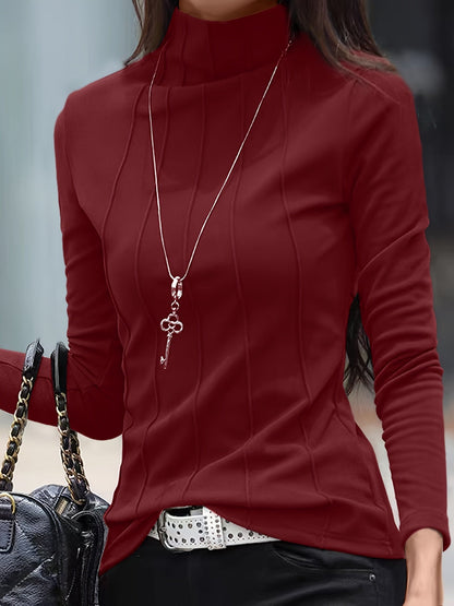 Women's Stylish Solid Colour Turtleneck Slim Fit T-Shirt Jumper | Ideal for Winter