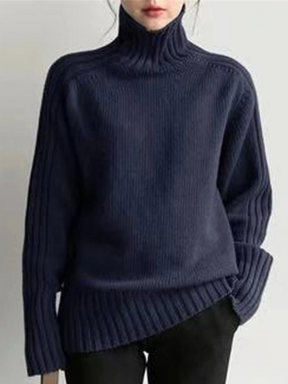 Women's Luxurious Oversized Ribbed Design Turtleneck Jumper | Ideal for Winter