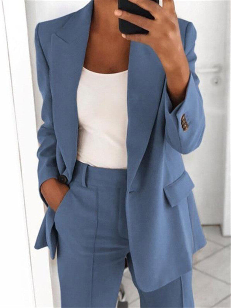 Women's Elegant Slim-Fit Style Blazer and Wide-Leg Pants Set | Ideal for All Seasons